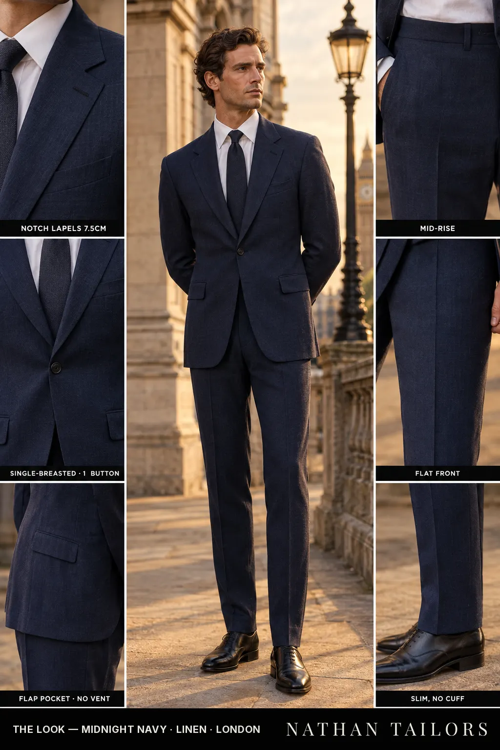 midnight navy single-breasted bespoke suit — custom tailored by Nathan Tailors, the Hoi An custom tailor