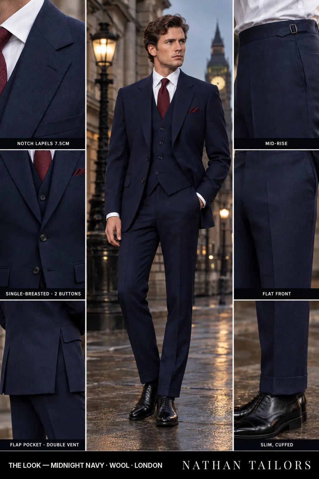 midnight navy single-breasted bespoke suit โ custom tailored by Nathan Tailors, the Hoi An custom tailor