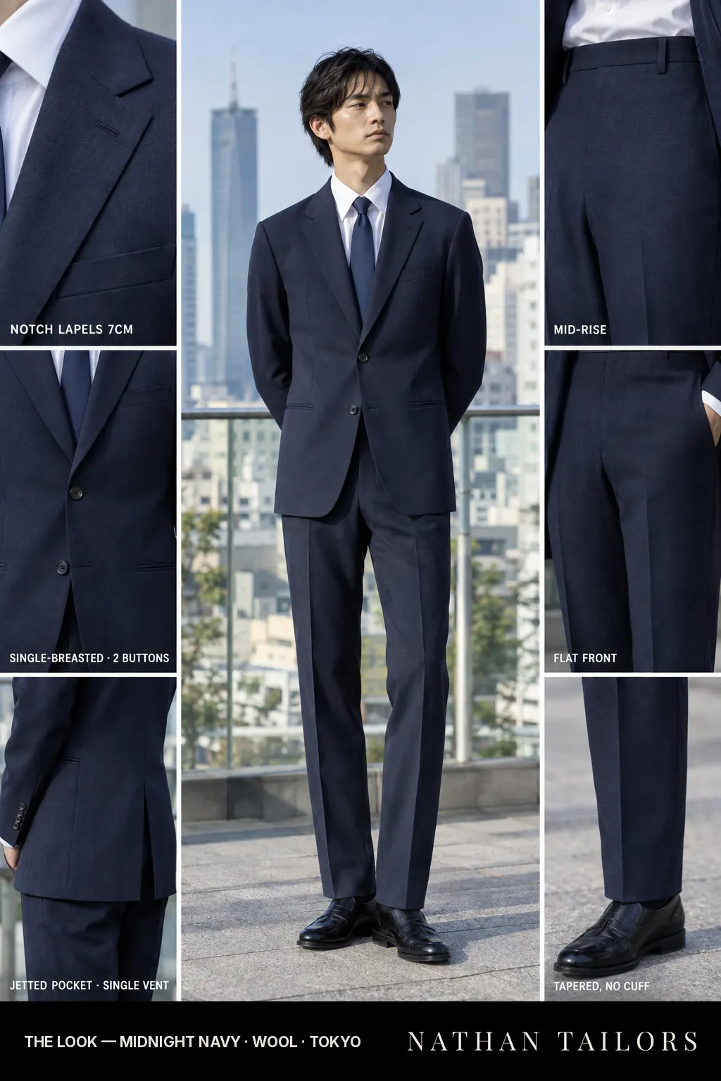 midnight navy single-breasted bespoke suit — custom tailored by Nathan Tailors, the Hoi An custom tailor