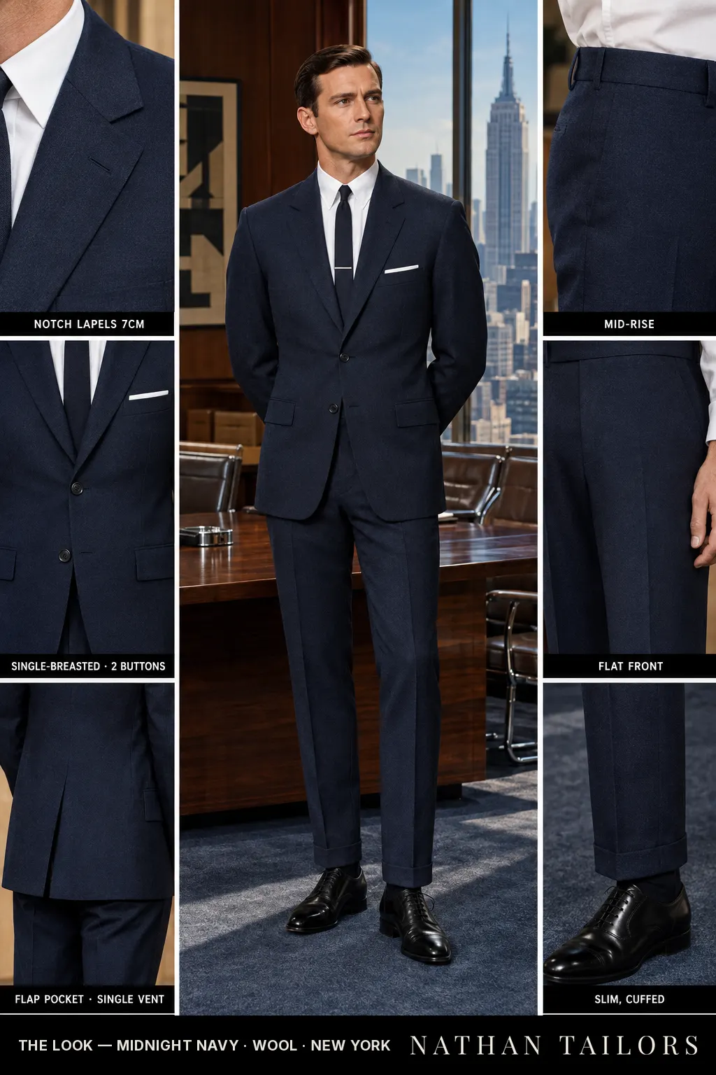 midnight navy single-breasted bespoke suit — custom tailored by Nathan Tailors, the Hoi An custom tailor