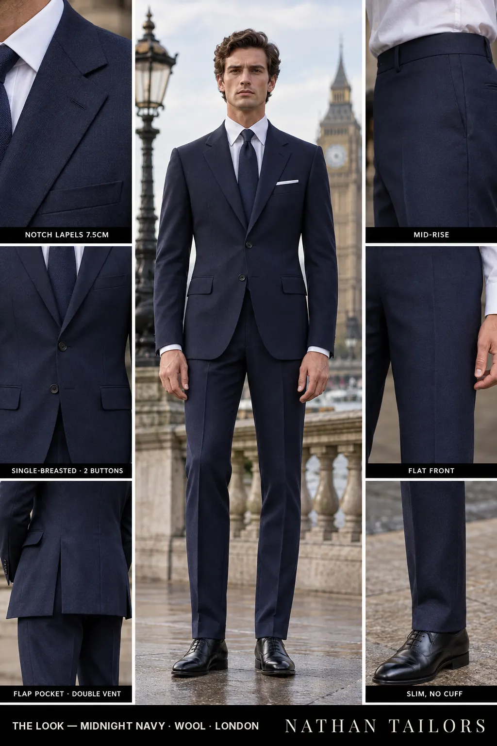 midnight navy single-breasted bespoke suit โ custom tailored by Nathan Tailors, the Hoi An custom tailor