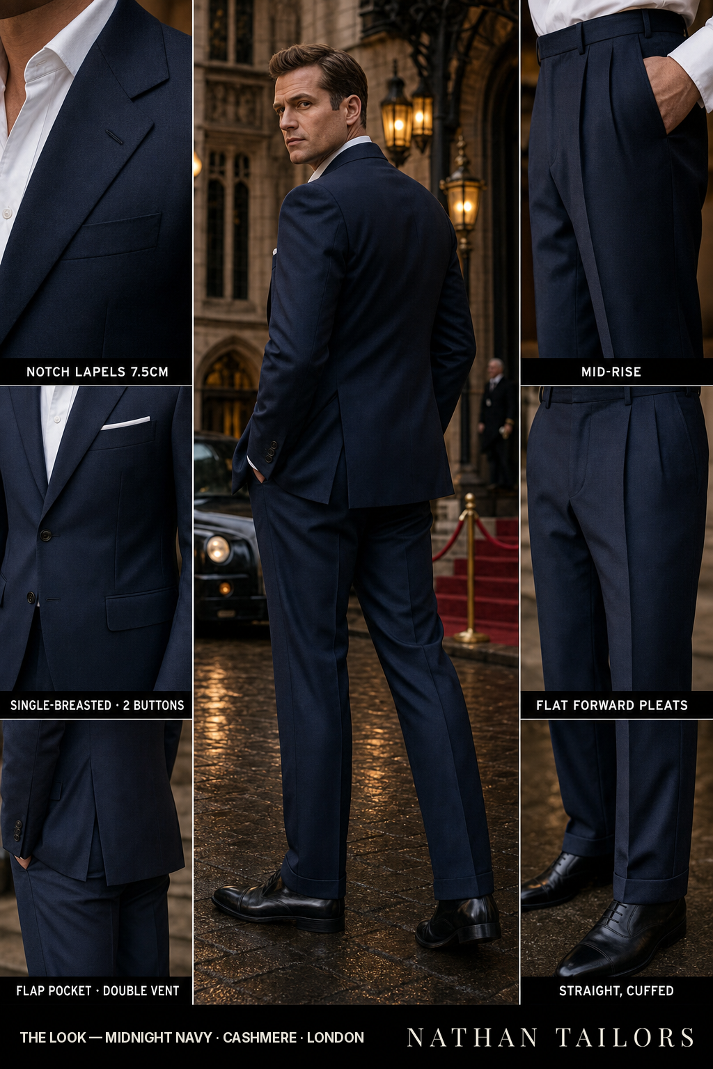 Midnight Navy Single-Breasted Bespoke Suit | Custom Tailored