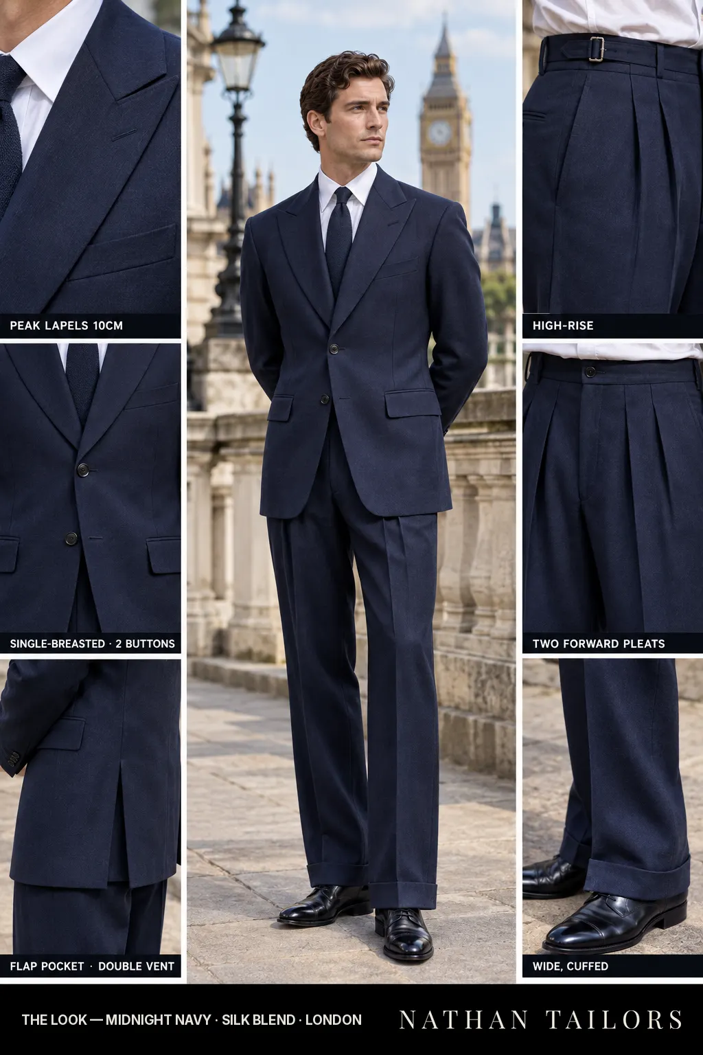 midnight navy single-breasted bespoke suit โ custom tailored by Nathan Tailors, the Hoi An custom tailor