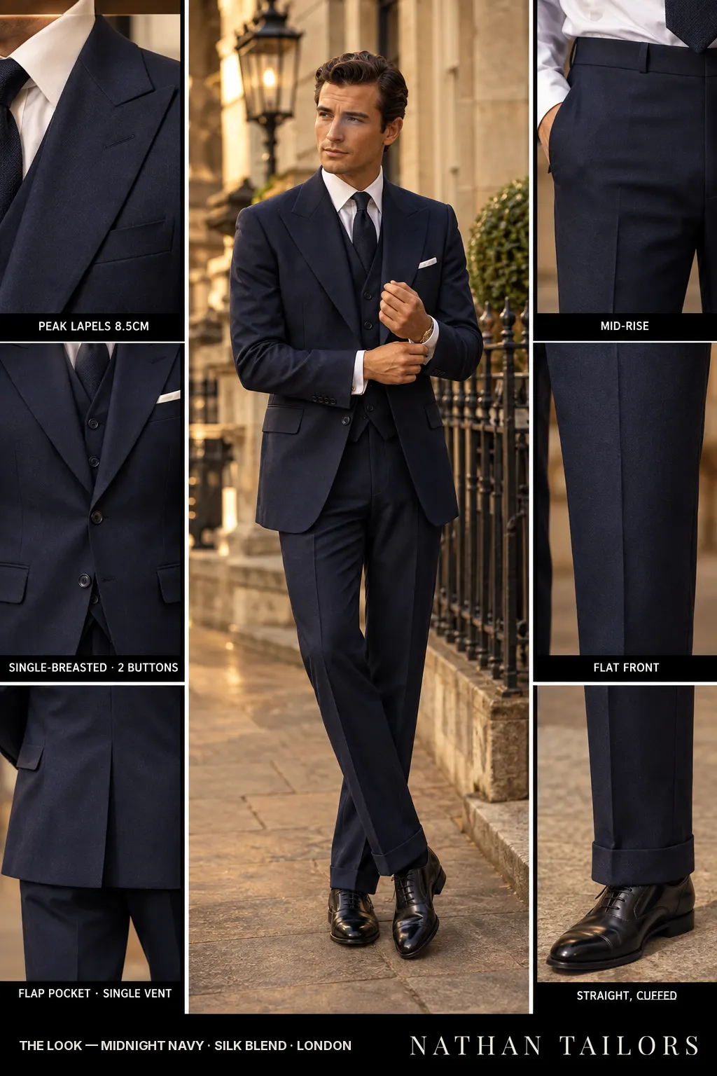midnight navy single-breasted bespoke suit — custom tailored by Nathan Tailors, the Hoi An custom tailor