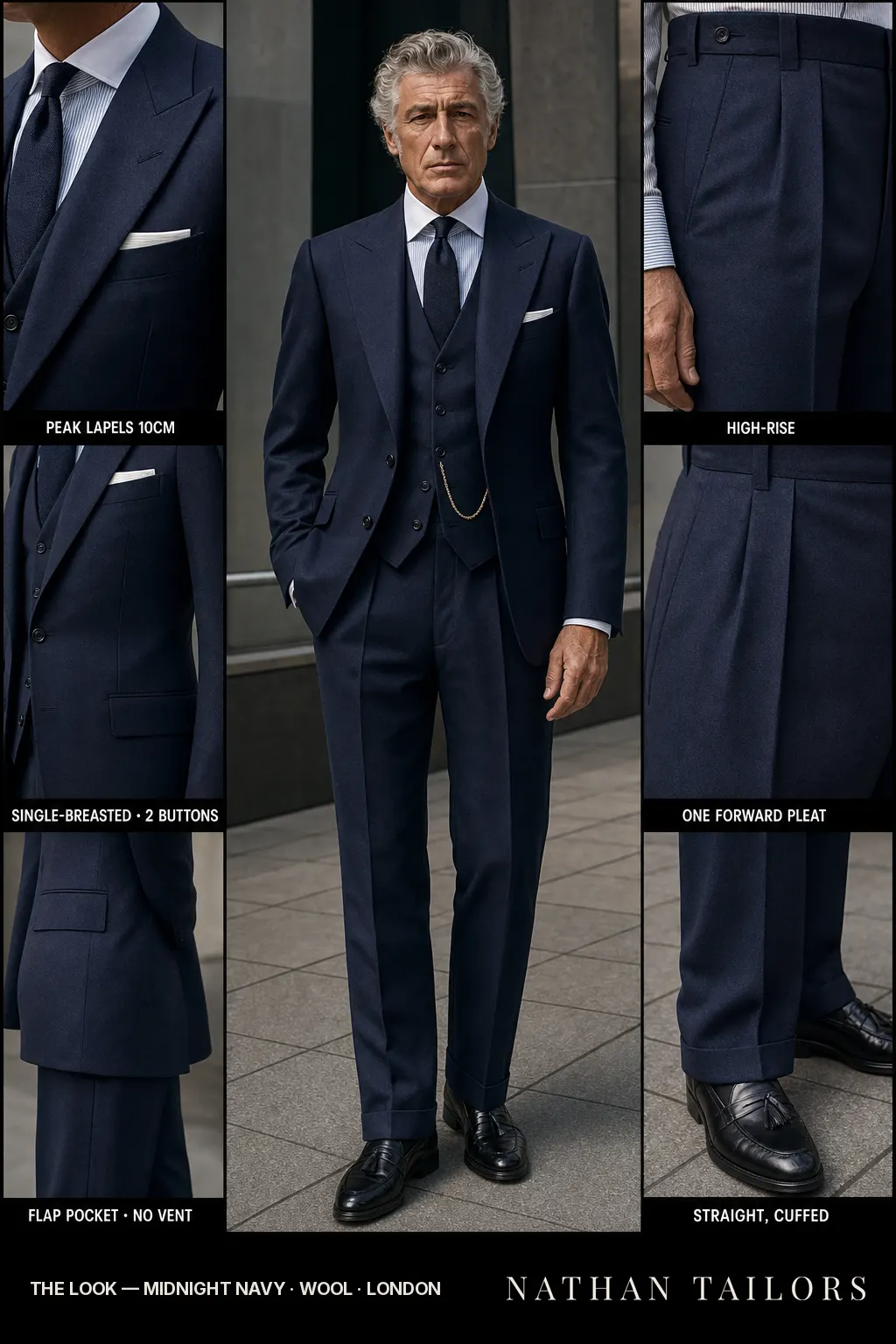 midnight navy single-breasted bespoke suit โ custom tailored by Nathan Tailors, the Hoi An custom tailor