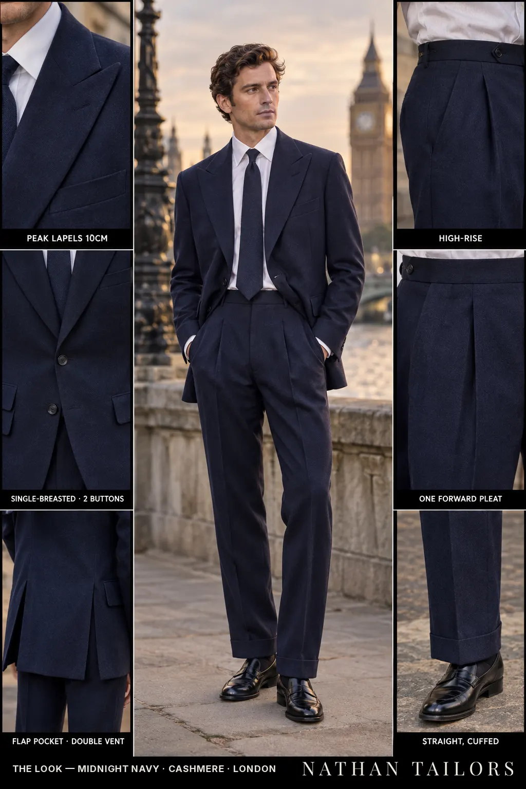midnight navy single-breasted bespoke suit โ custom tailored by Nathan Tailors, the Hoi An custom tailor
