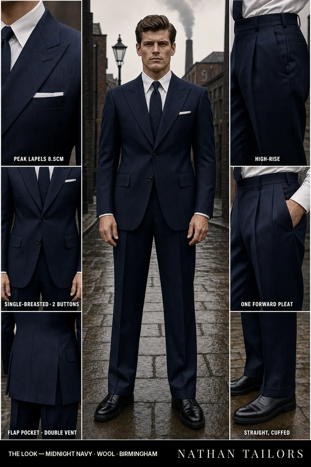 midnight navy single-breasted bespoke suit — custom tailored by Nathan Tailors, the Hoi An custom tailor