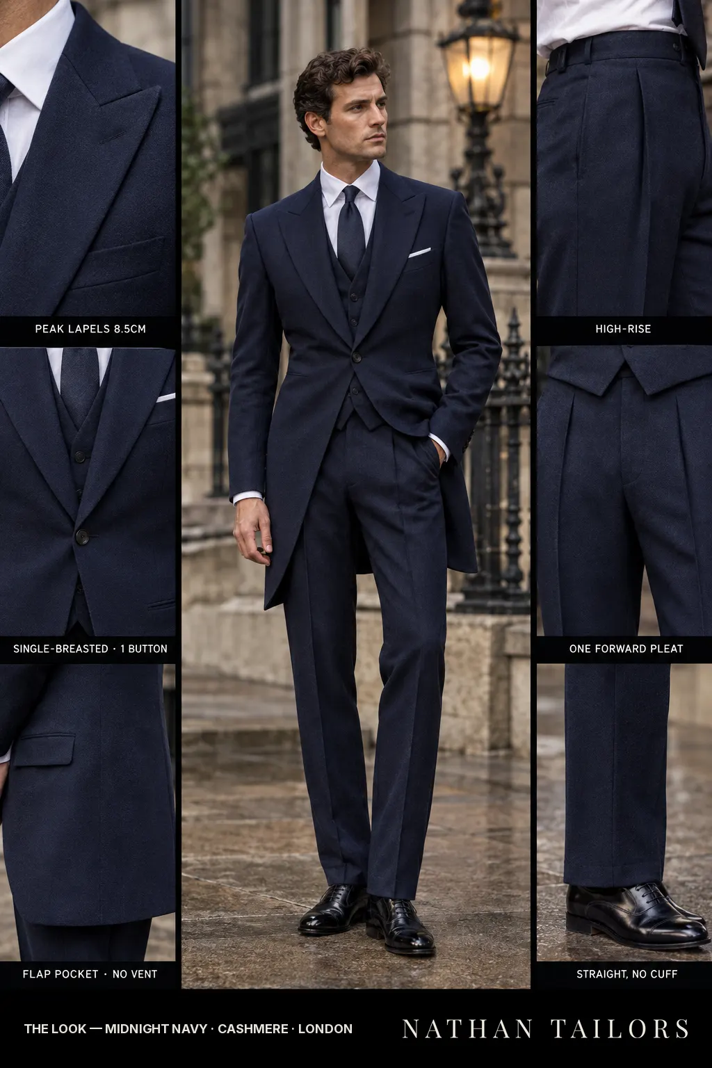 midnight navy single-breasted bespoke suit โ custom tailored by Nathan Tailors, the Hoi An custom tailor