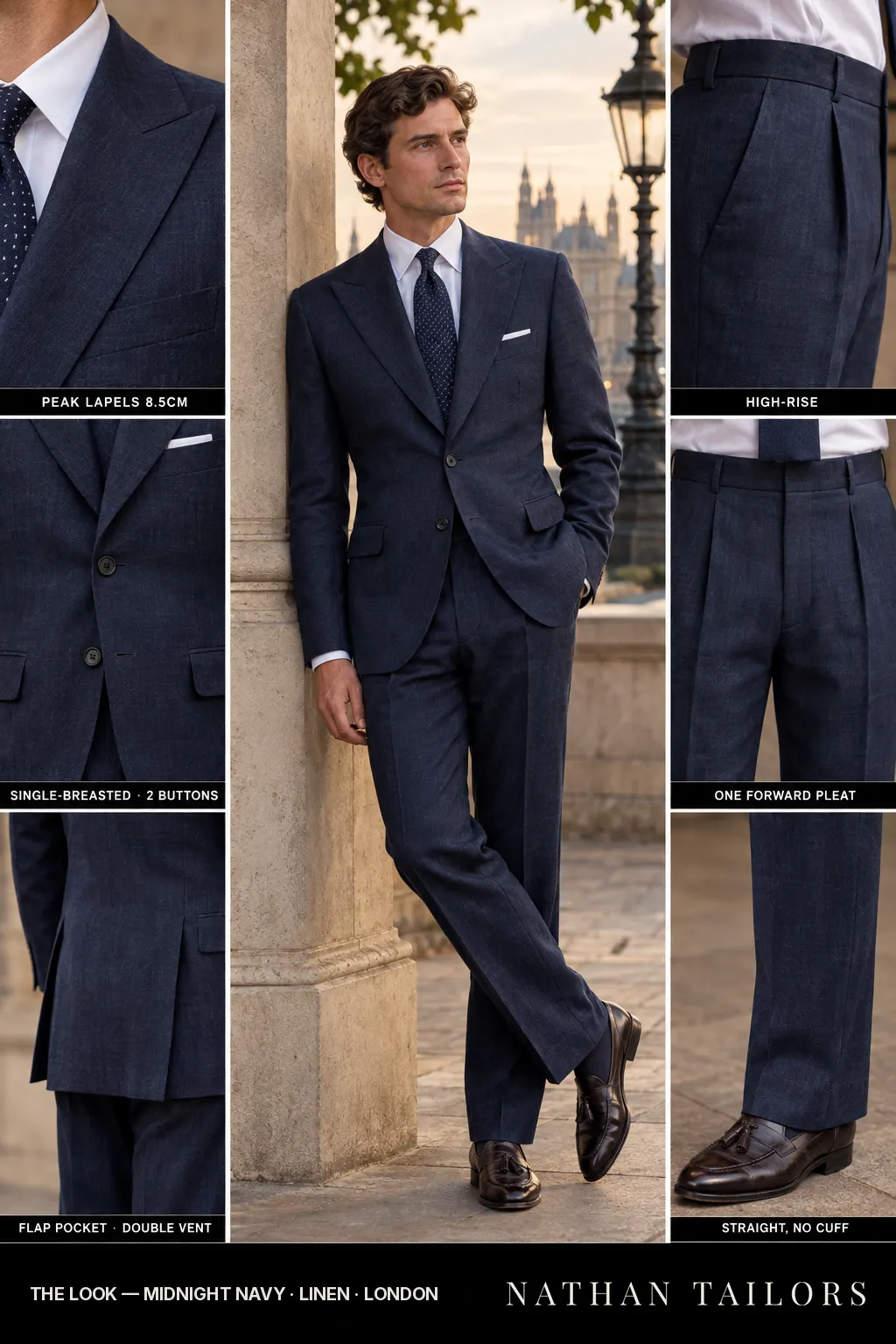 midnight navy single-breasted bespoke suit โ custom tailored by Nathan Tailors, the Hoi An custom tailor