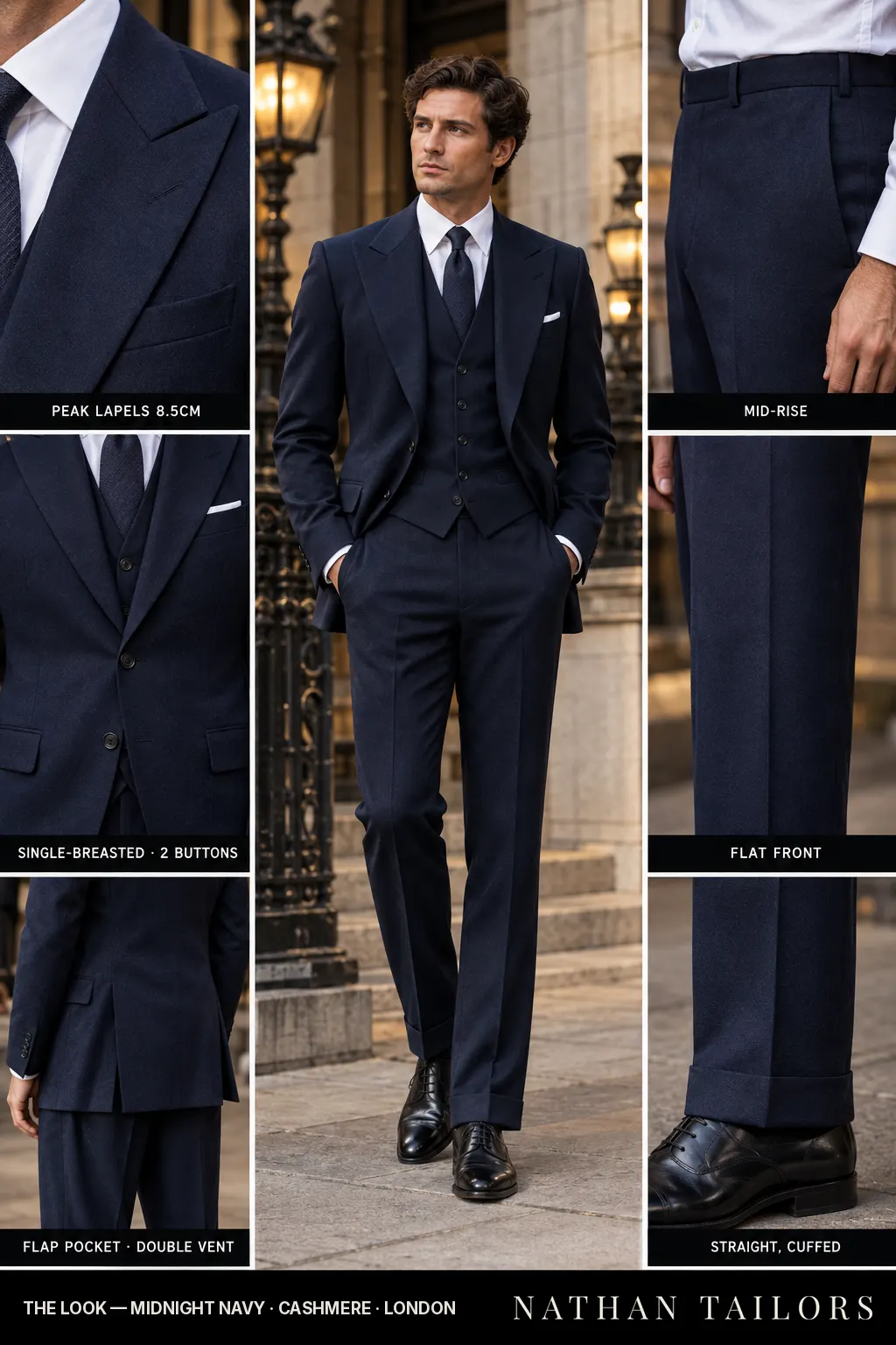 midnight navy single-breasted bespoke suit โ custom tailored by Nathan Tailors, the Hoi An custom tailor