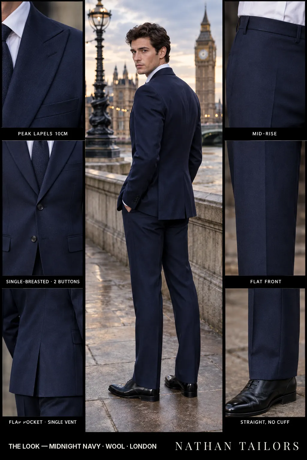 midnight navy single-breasted bespoke suit โ custom tailored by Nathan Tailors, the Hoi An custom tailor