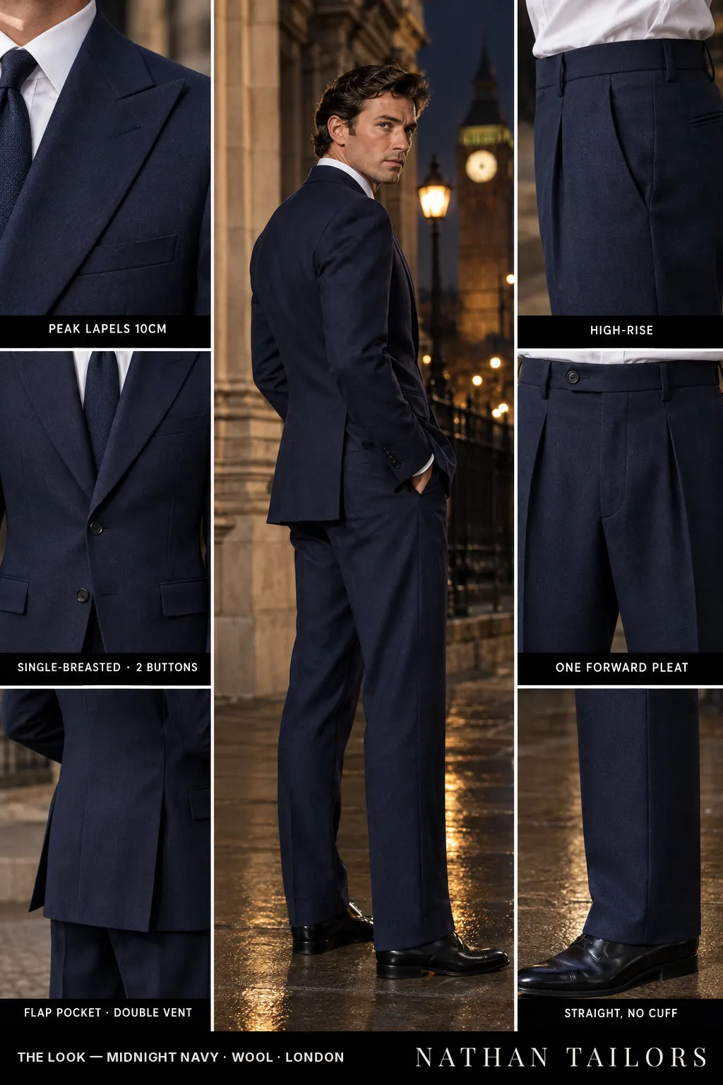 midnight navy single-breasted bespoke suit โ custom tailored by Nathan Tailors, the Hoi An custom tailor