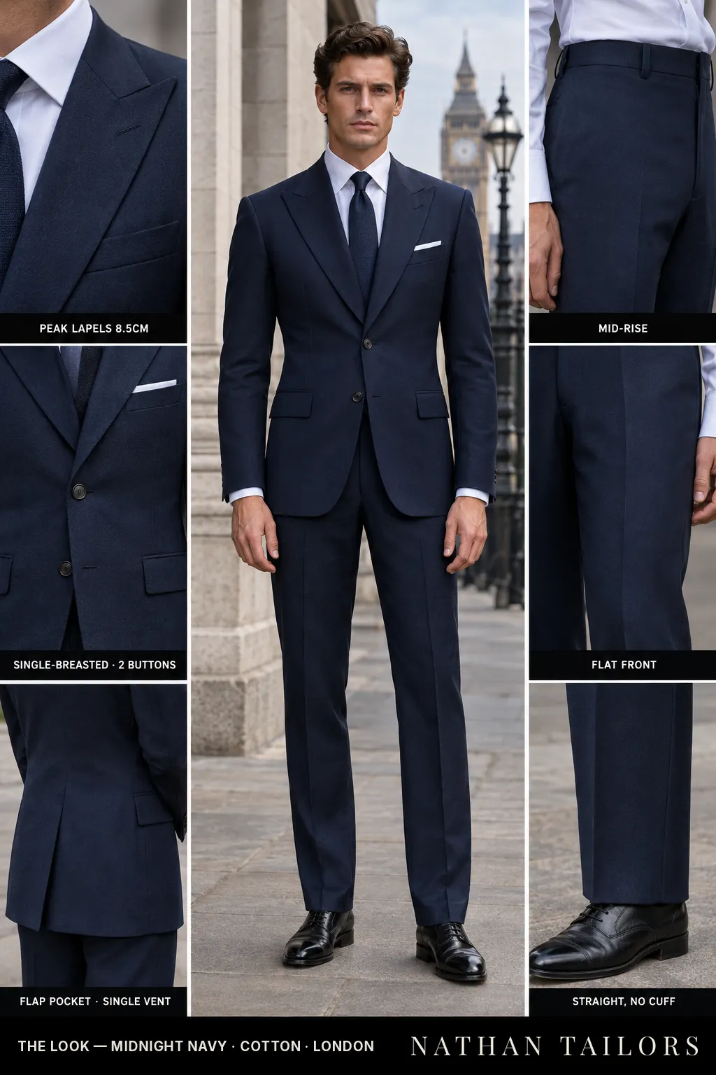 midnight navy single-breasted bespoke suit — custom tailored by Nathan Tailors, the Hoi An custom tailor