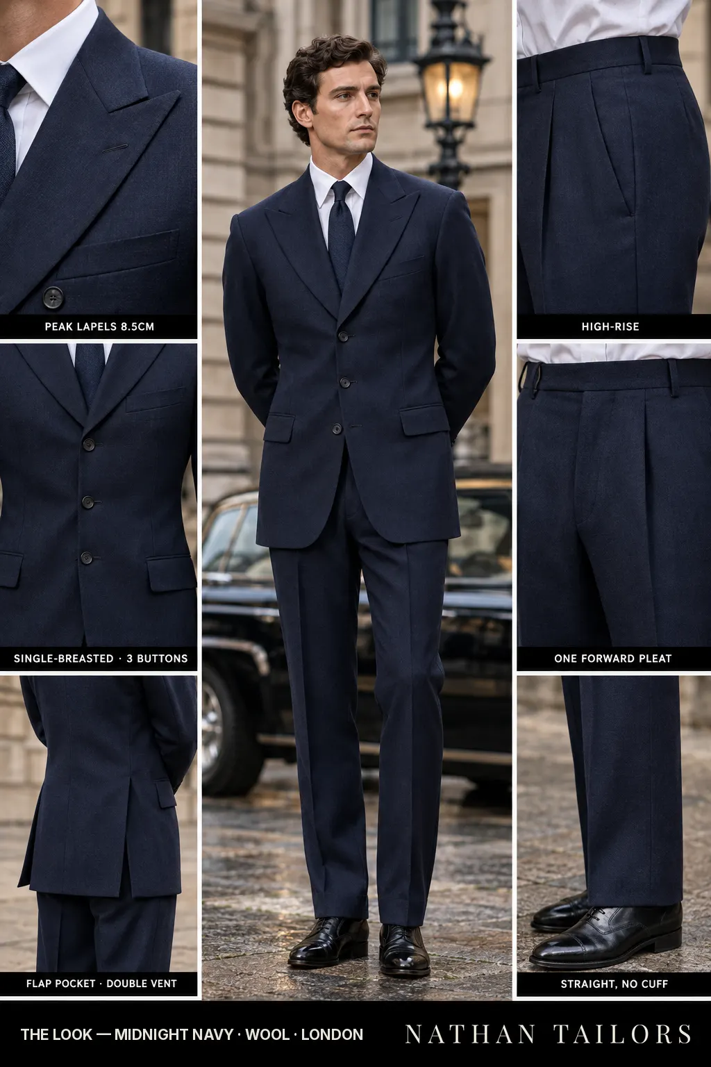 midnight navy single-breasted bespoke suit — custom tailored by Nathan Tailors, the Hoi An custom tailor