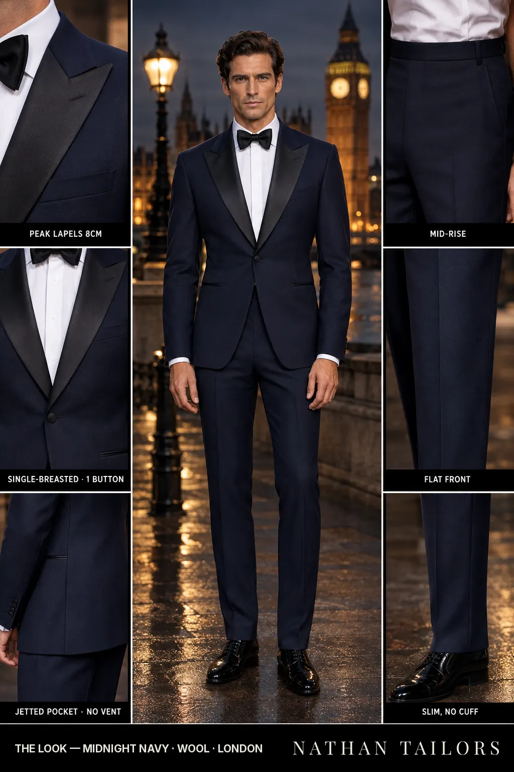 midnight navy single-breasted bespoke suit โ custom tailored by Nathan Tailors, the Hoi An custom tailor