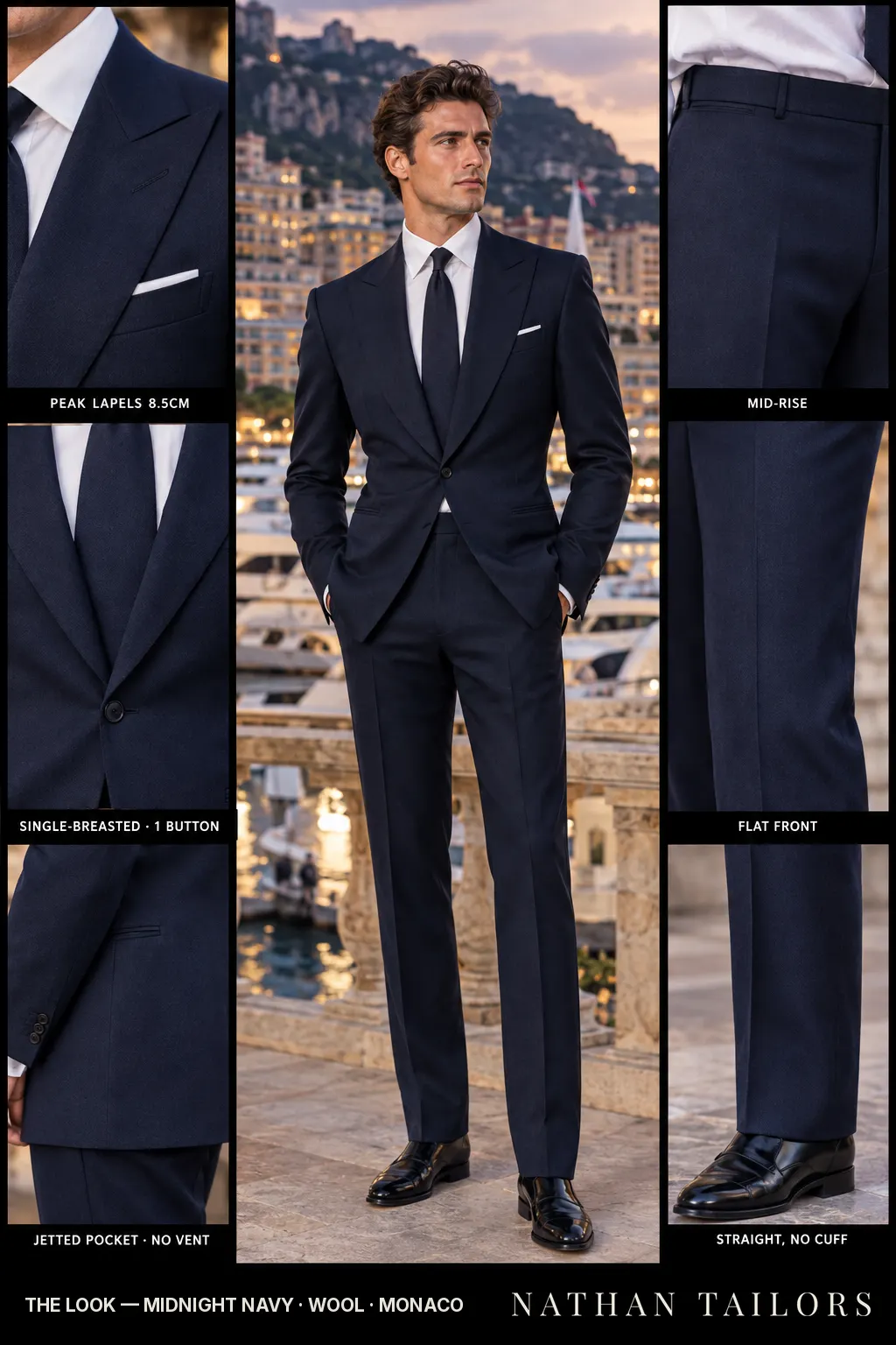 midnight navy single-breasted bespoke suit — custom tailored by Nathan Tailors, the Hoi An custom tailor