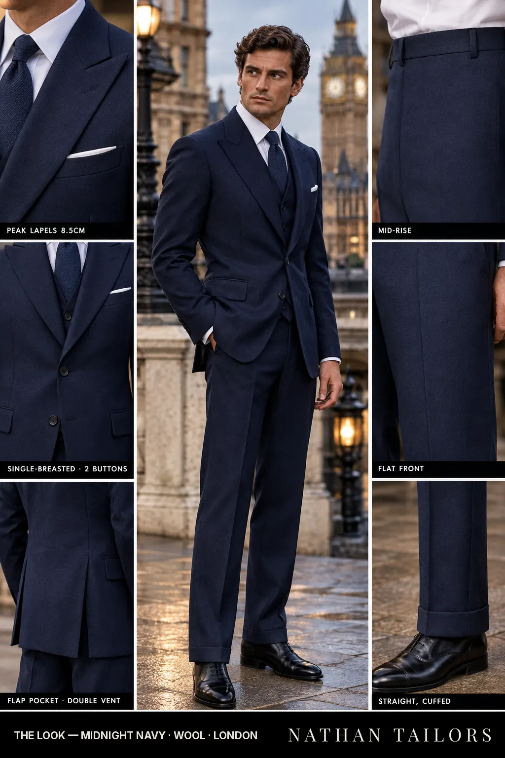 midnight navy single-breasted bespoke suit โ custom tailored by Nathan Tailors, the Hoi An custom tailor