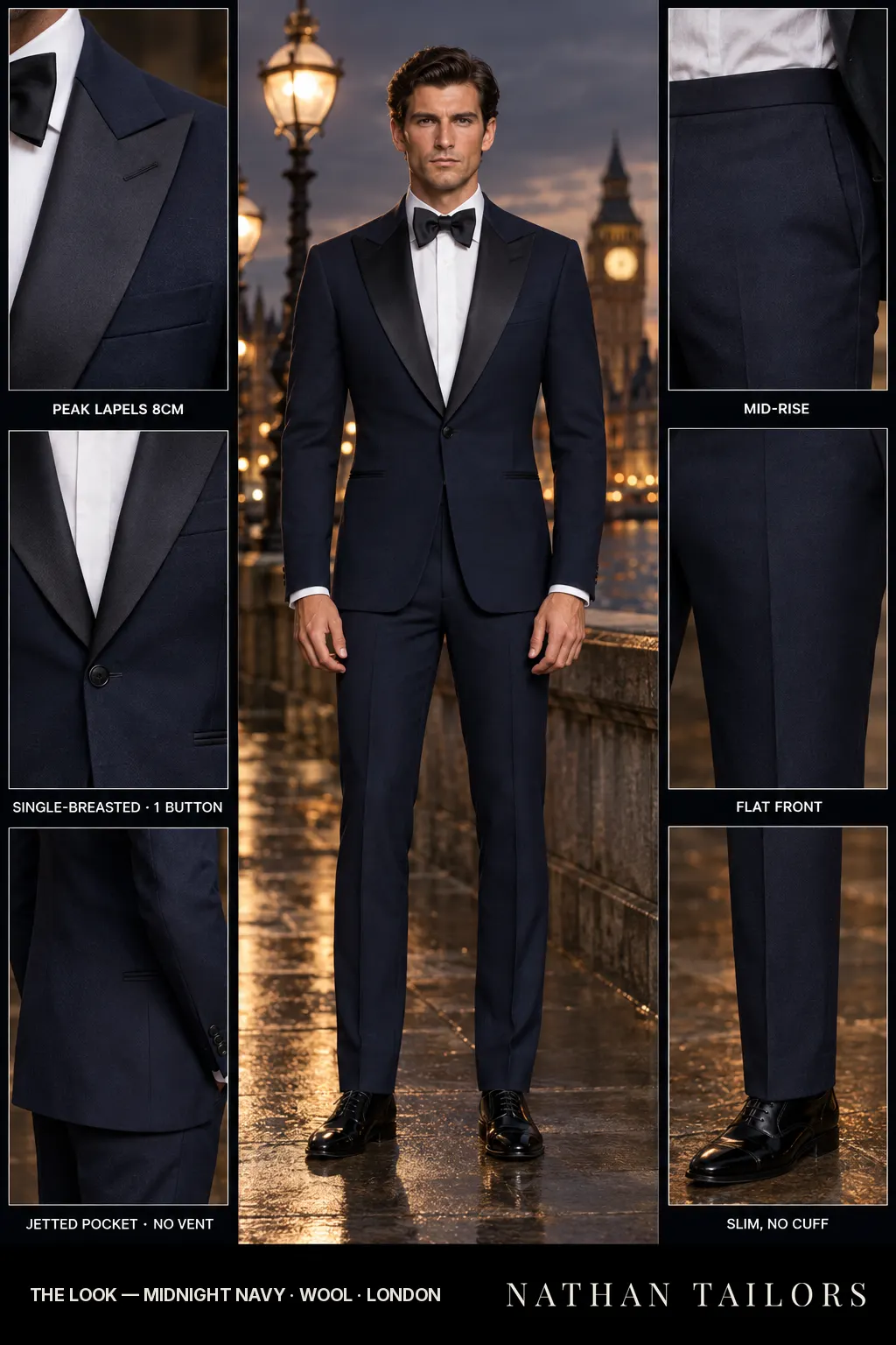 midnight navy single-breasted bespoke suit โ custom tailored by Nathan Tailors, the Hoi An custom tailor