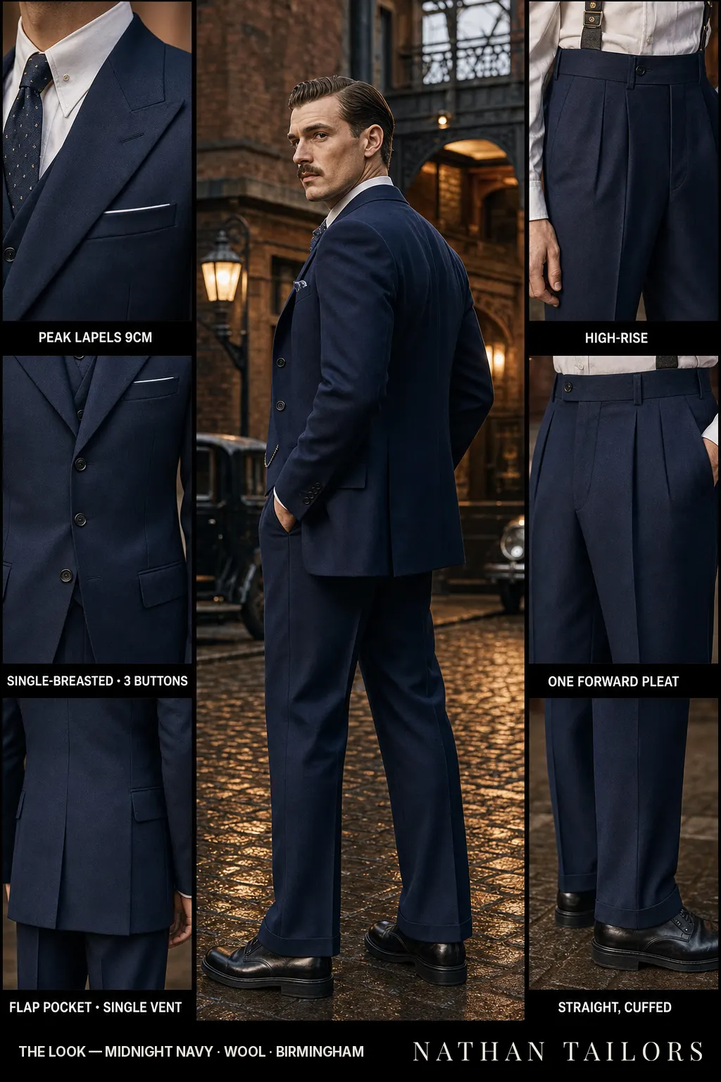 midnight navy single-breasted bespoke suit โ custom tailored by Nathan Tailors, the Hoi An custom tailor