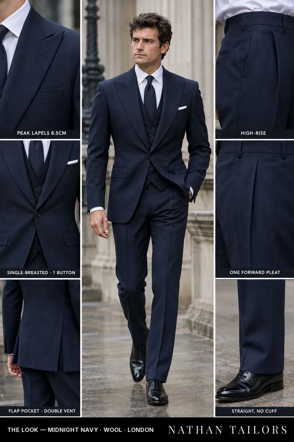 midnight navy single-breasted bespoke suit โ custom tailored by Nathan Tailors, the Hoi An custom tailor
