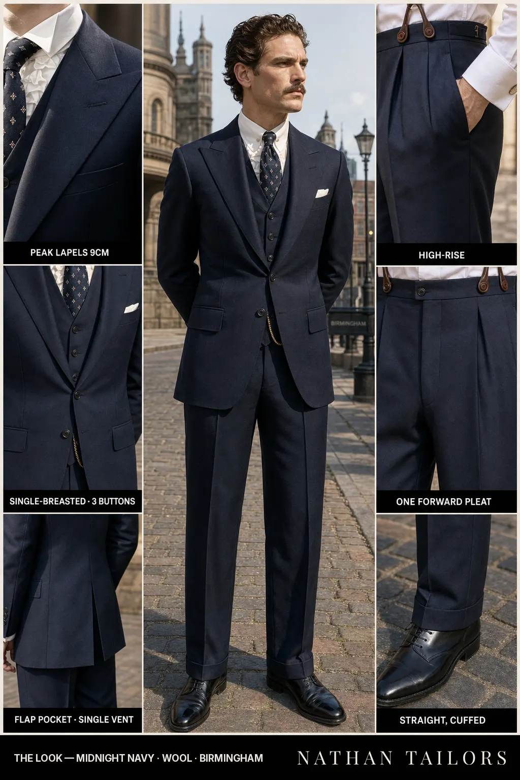 midnight navy single-breasted bespoke suit โ custom tailored by Nathan Tailors, the Hoi An custom tailor