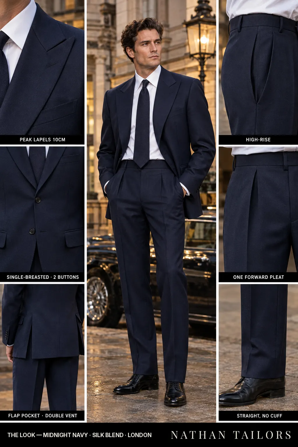 midnight navy single-breasted bespoke suit โ custom tailored by Nathan Tailors, the Hoi An custom tailor