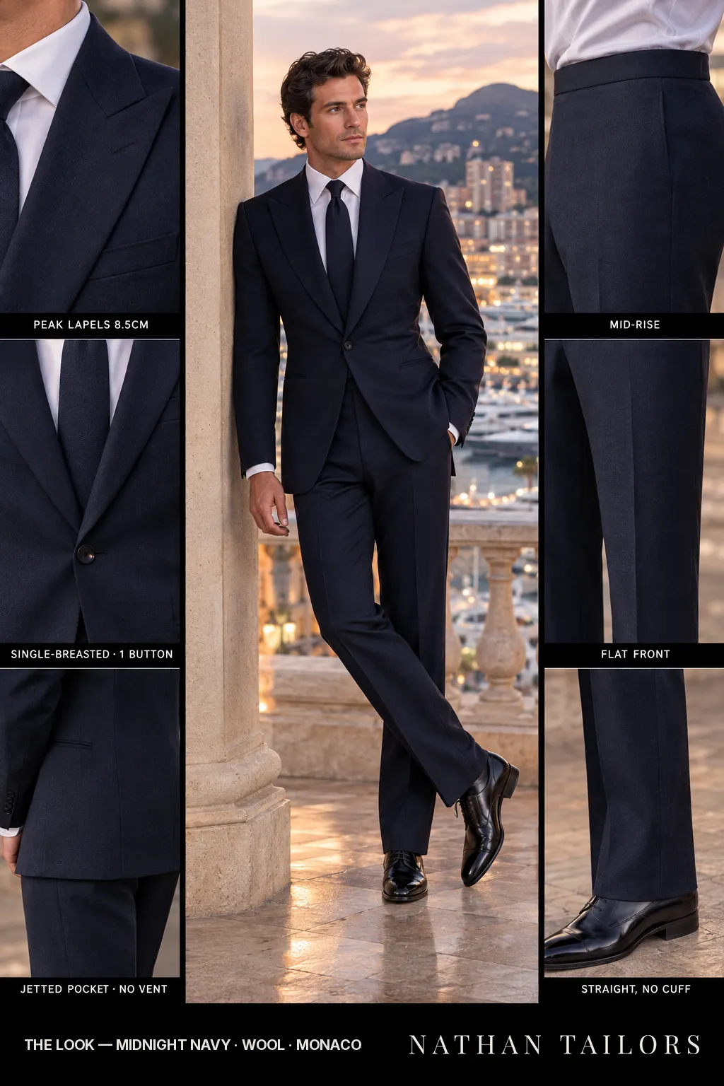 midnight navy single-breasted bespoke suit โ custom tailored by Nathan Tailors, the Hoi An custom tailor