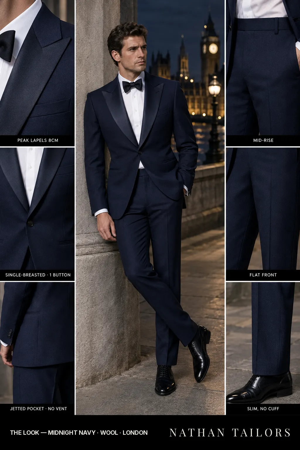 midnight navy single-breasted bespoke suit โ custom tailored by Nathan Tailors, the Hoi An custom tailor