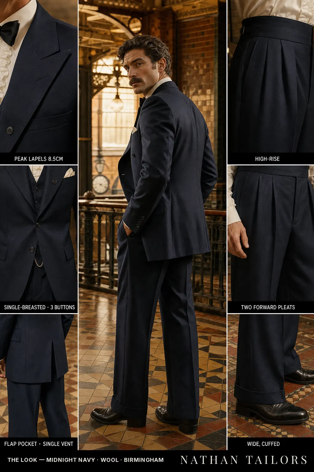 midnight navy single-breasted bespoke suit โ custom tailored by Nathan Tailors, the Hoi An custom tailor
