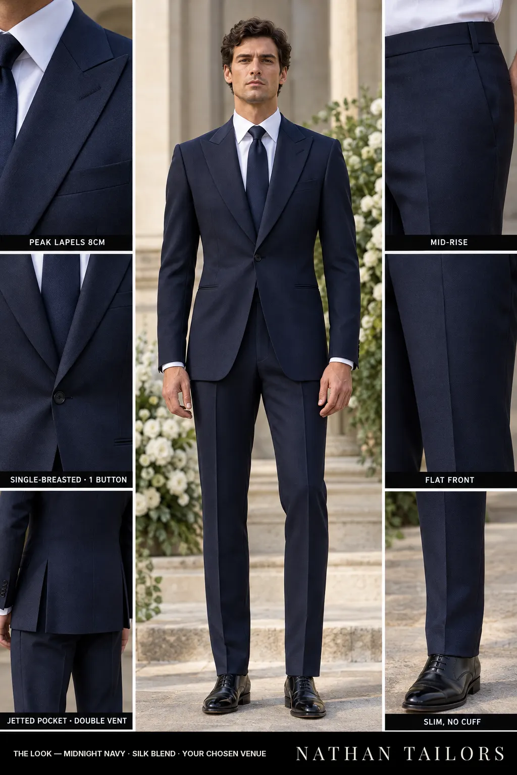 midnight navy single-breasted bespoke suit โ custom tailored by Nathan Tailors, the Hoi An custom tailor