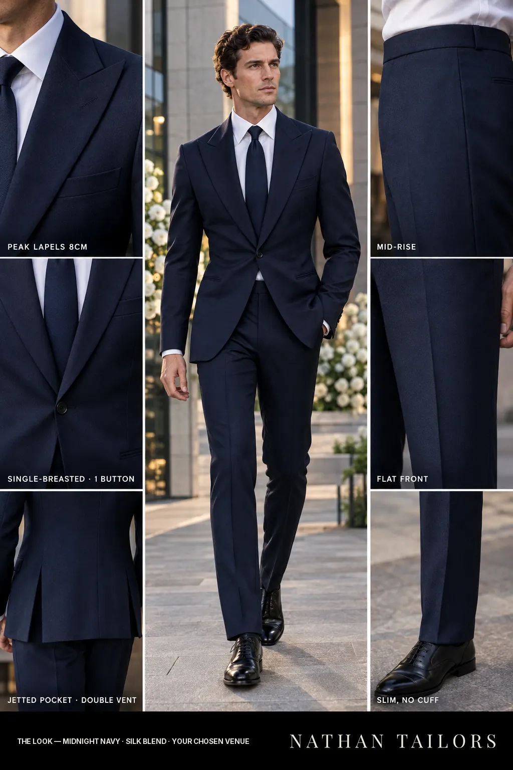 midnight navy single-breasted bespoke suit โ custom tailored by Nathan Tailors, the Hoi An custom tailor