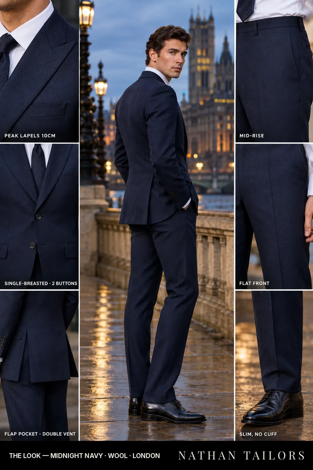 midnight navy single-breasted bespoke suit — custom tailored by Nathan Tailors, the Hoi An custom tailor