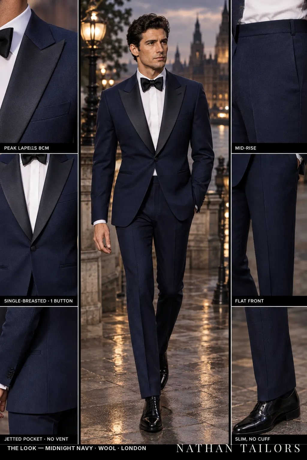 midnight navy single-breasted bespoke suit โ custom tailored by Nathan Tailors, the Hoi An custom tailor