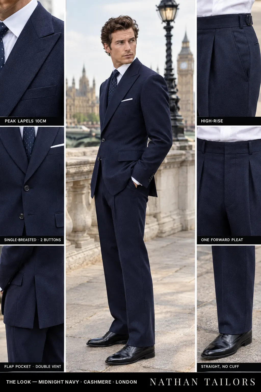 midnight navy single-breasted bespoke suit โ custom tailored by Nathan Tailors, the Hoi An custom tailor