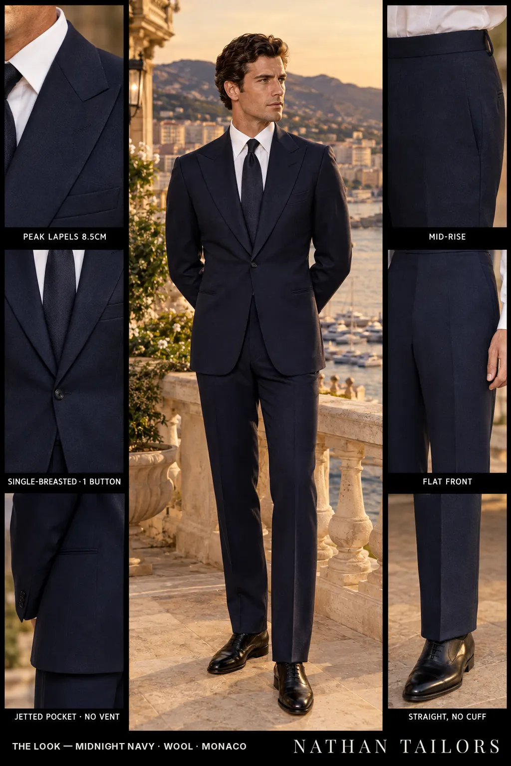midnight navy single-breasted bespoke suit — custom tailored by Nathan Tailors, the Hoi An custom tailor