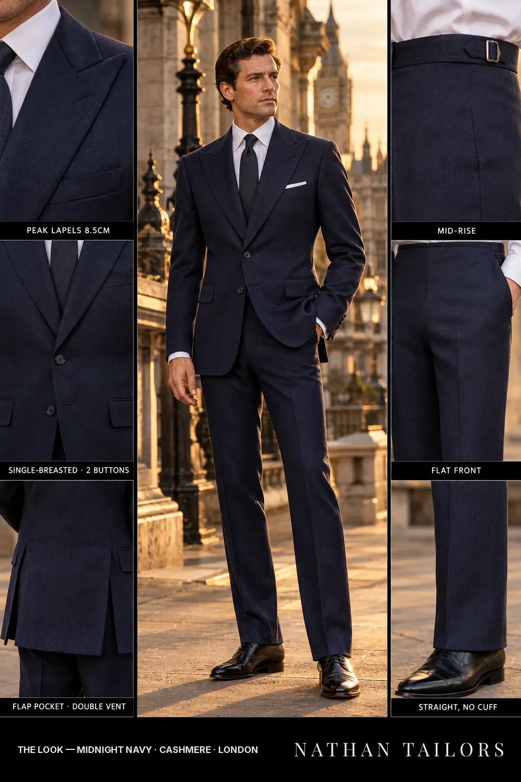 midnight navy single-breasted bespoke suit โ custom tailored by Nathan Tailors, the Hoi An custom tailor