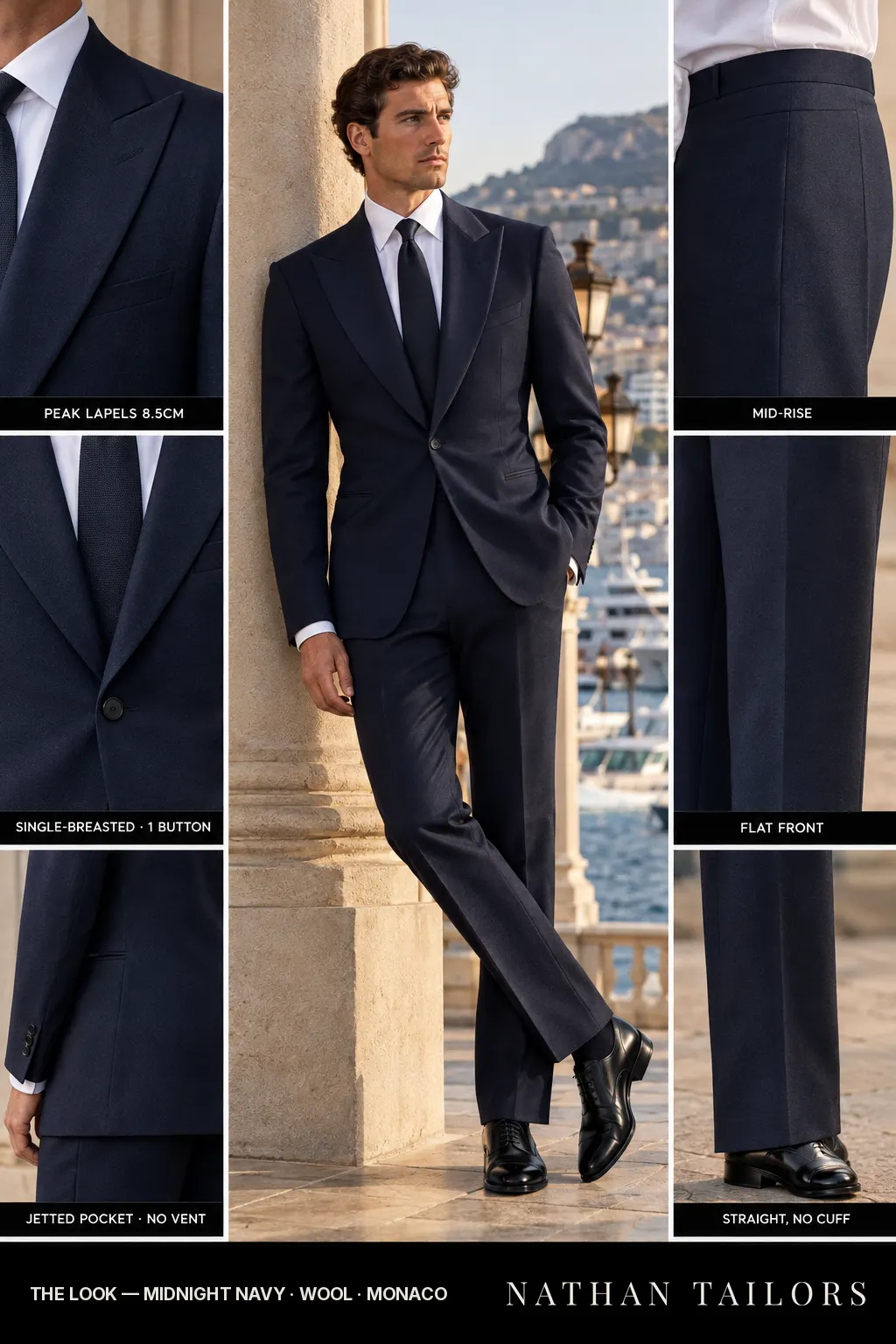 midnight navy single-breasted bespoke suit — custom tailored by Nathan Tailors, the Hoi An custom tailor