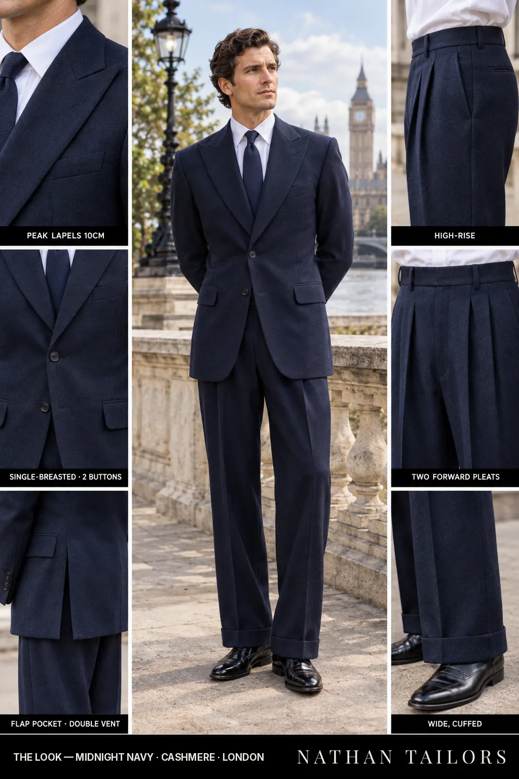 midnight navy single-breasted bespoke suit โ custom tailored by Nathan Tailors, the Hoi An custom tailor