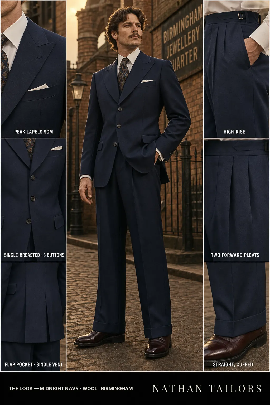 midnight navy single-breasted bespoke suit โ custom tailored by Nathan Tailors, the Hoi An custom tailor