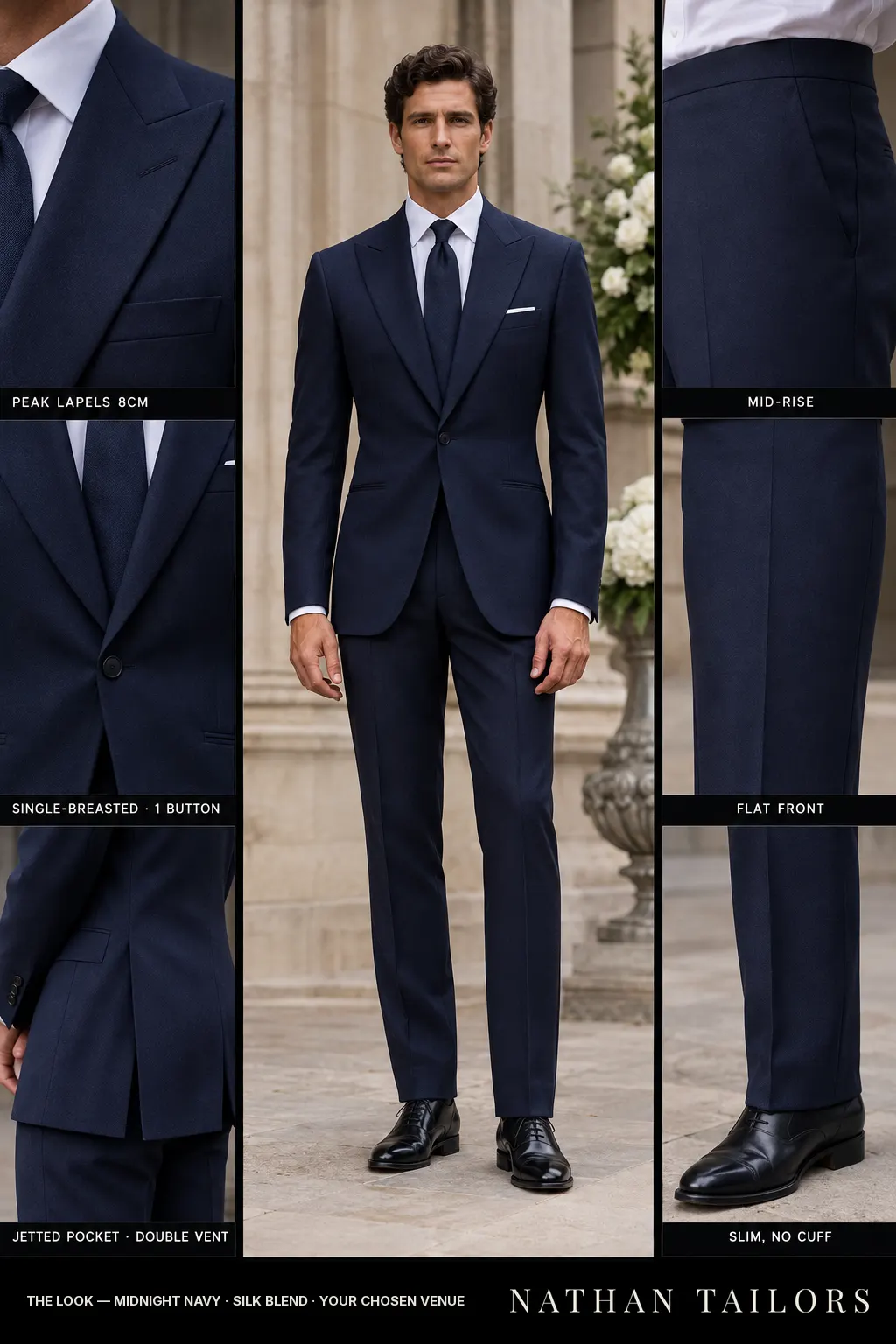 midnight navy single-breasted bespoke suit — custom tailored by Nathan Tailors, the Hoi An custom tailor