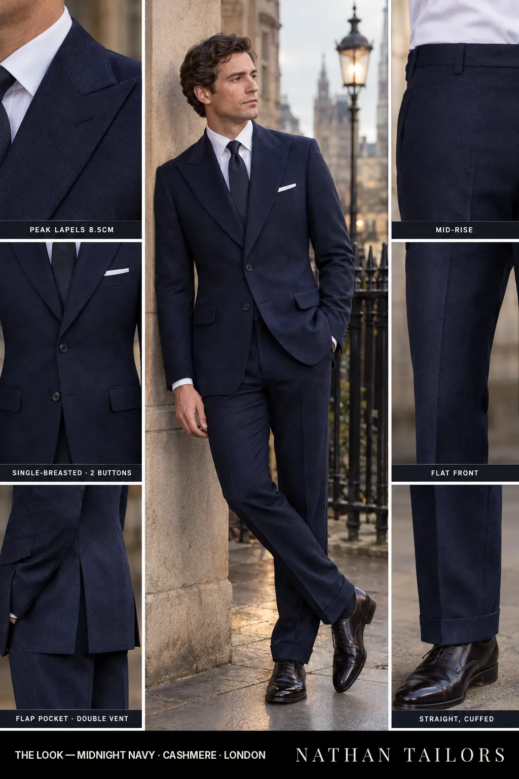 midnight navy single-breasted bespoke suit โ custom tailored by Nathan Tailors, the Hoi An custom tailor