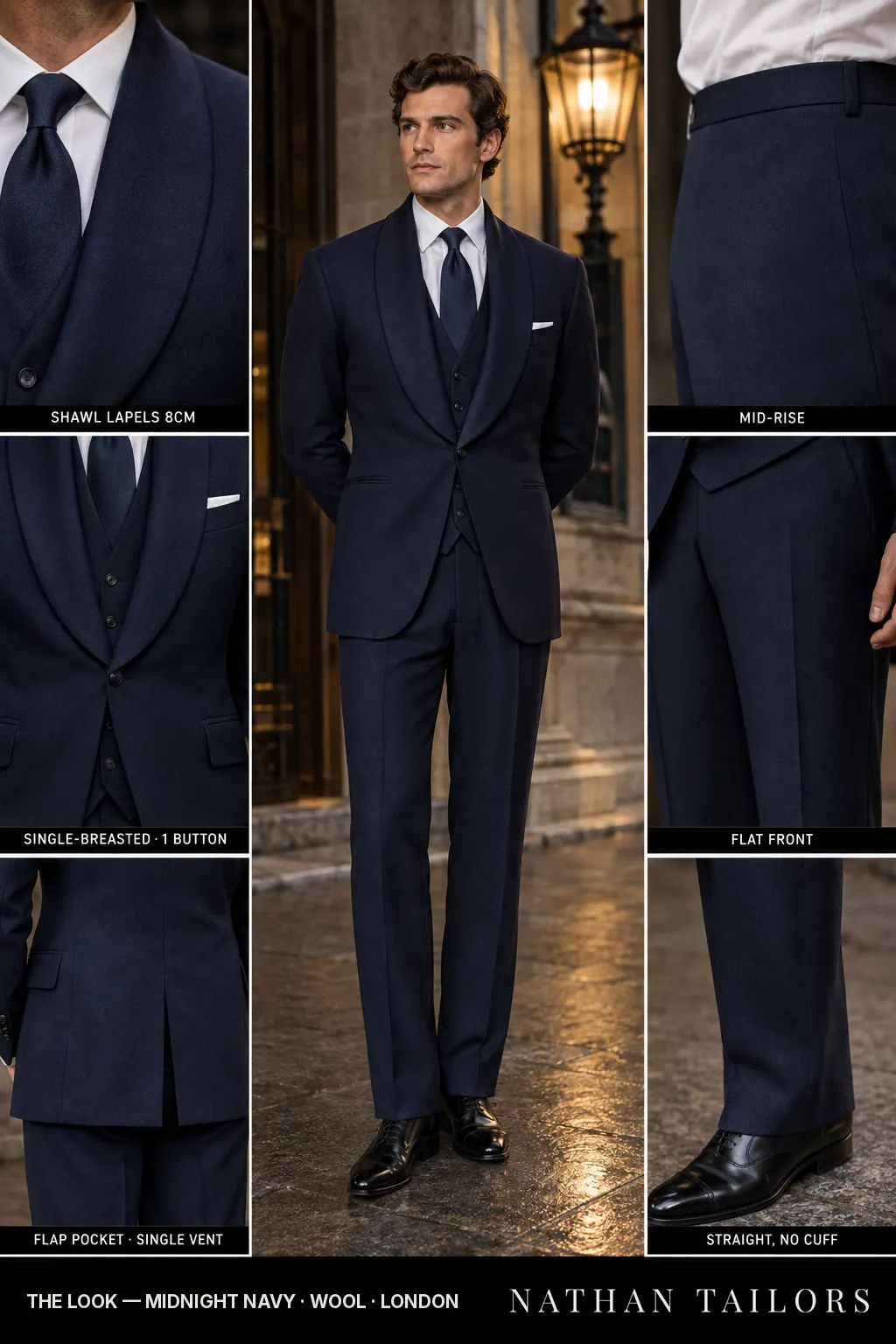 midnight navy single-breasted bespoke suit — custom tailored by Nathan Tailors, the Hoi An custom tailor