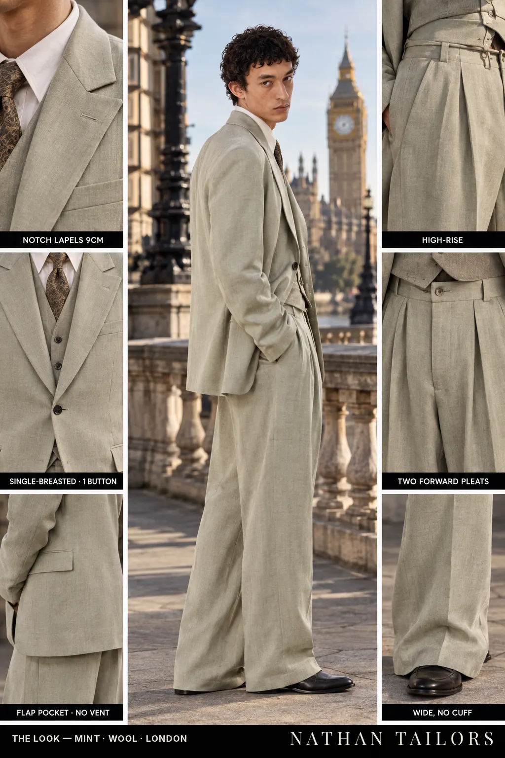 mint single-breasted bespoke suit — custom tailored by Nathan Tailors, the Hoi An custom tailor