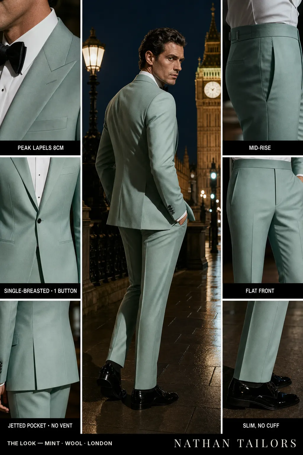 mint single-breasted bespoke suit — custom tailored by Nathan Tailors, the Hoi An custom tailor