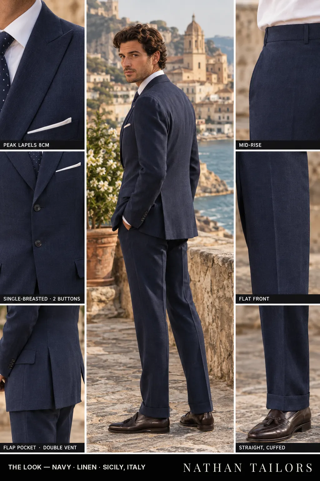 navy single-breasted bespoke suit โ custom tailored by Nathan Tailors, the Hoi An custom tailor