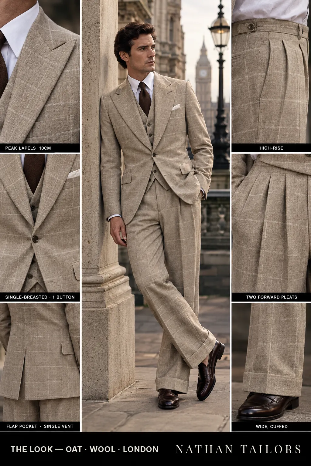 oat windowpane single-breasted bespoke suit โ custom tailored by Nathan Tailors, the Hoi An custom tailor