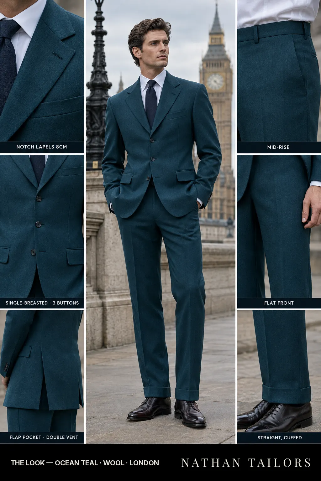 ocean teal single-breasted bespoke suit — custom tailored by Nathan Tailors, the Hoi An custom tailor