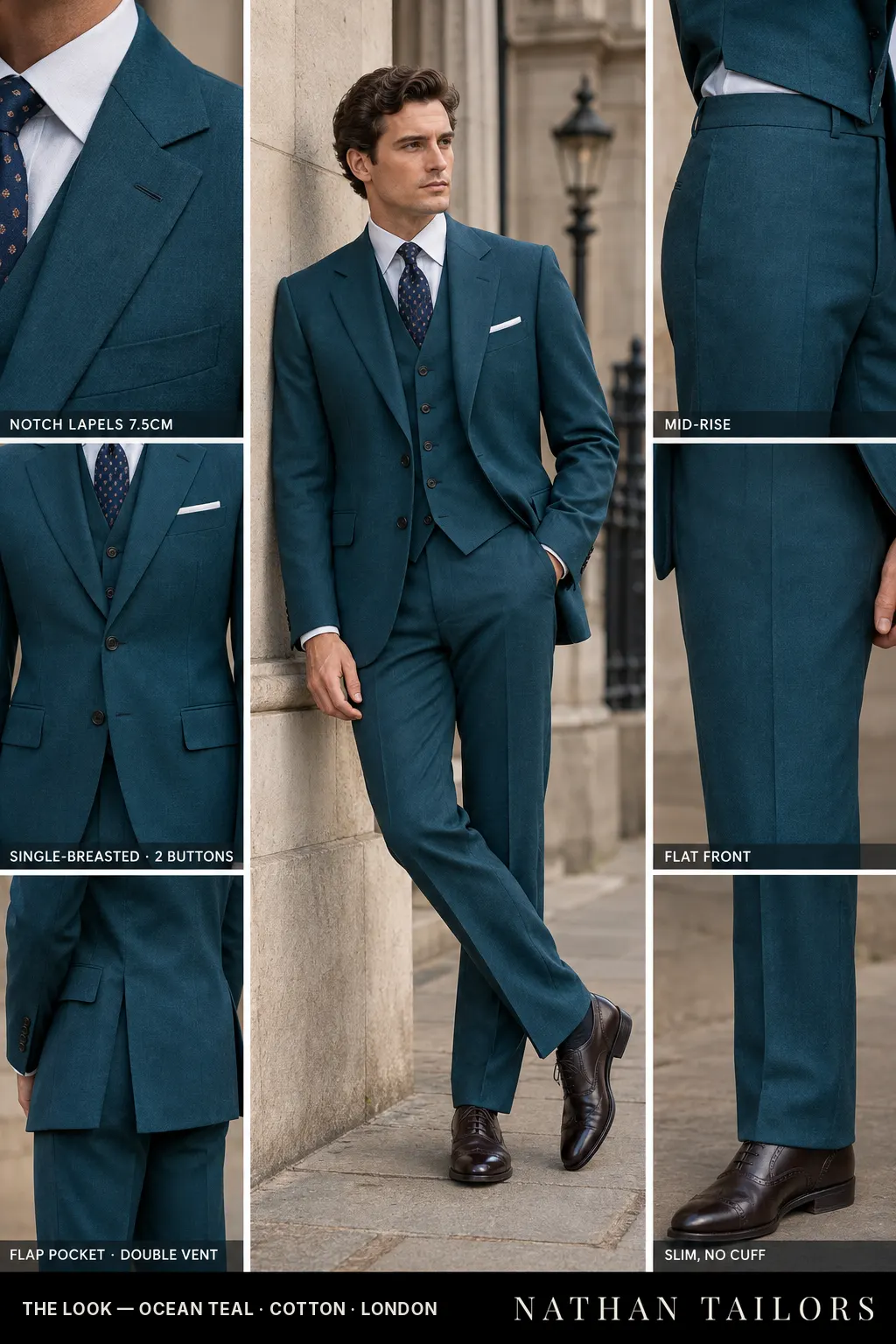 ocean teal single-breasted bespoke suit — custom tailored by Nathan Tailors, the Hoi An custom tailor
