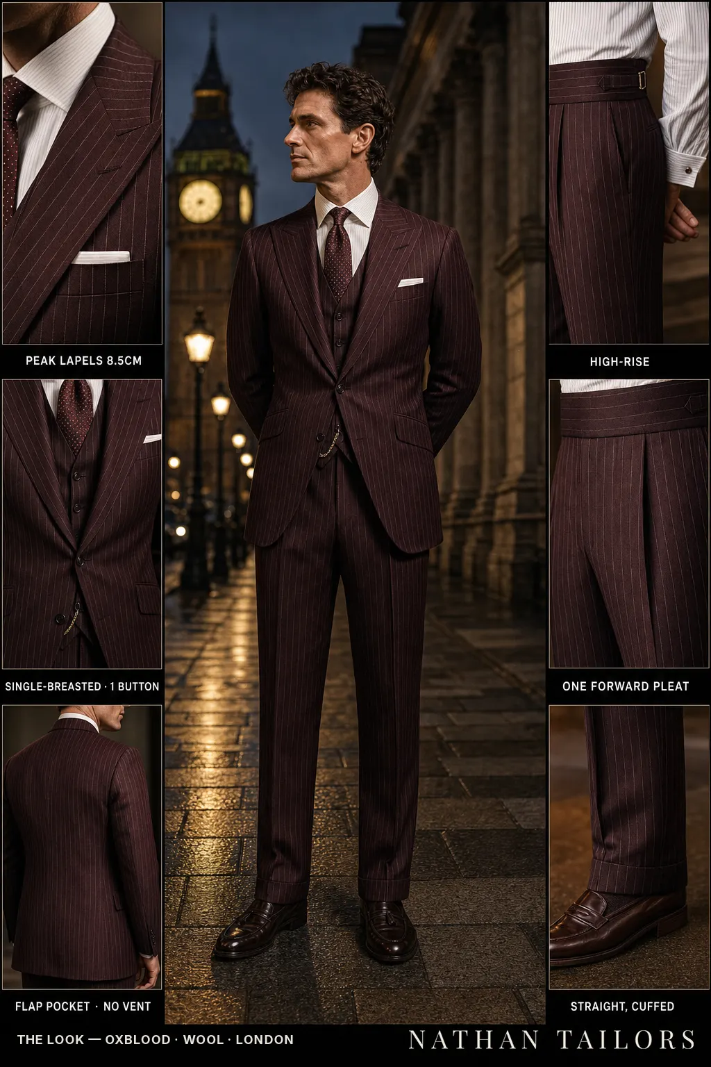 oxblood chalk_stripe single-breasted bespoke suit — custom tailored by Nathan Tailors, the Hoi An custom tailor