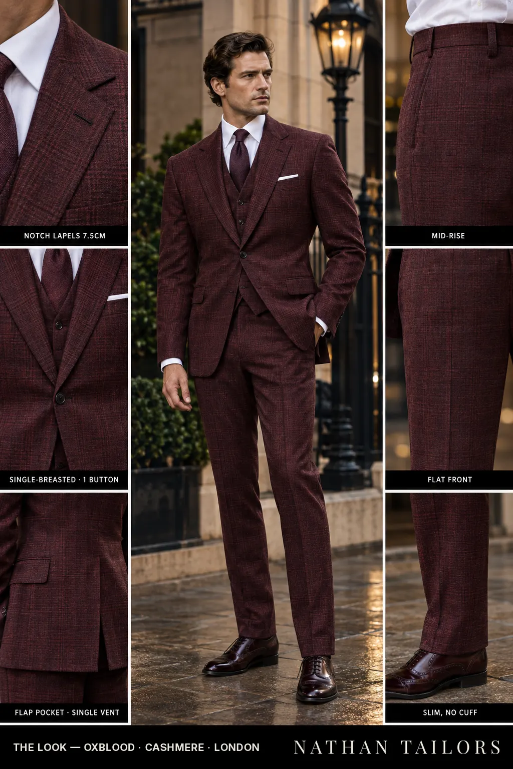 oxblood glen_plaid single-breasted bespoke suit โ custom tailored by Nathan Tailors, the Hoi An custom tailor
